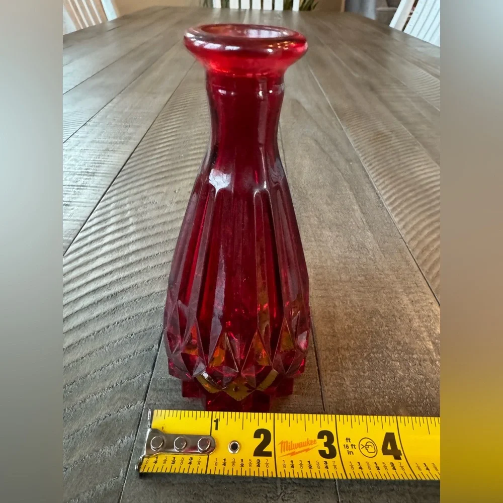 Vintage Red Glass Mini Vase - Rustic Tabletop Decor